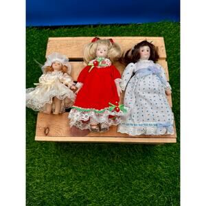 Lot of 3 Vintage Miniature Porcelain Collector Dolls – Victorian & Holiday Style